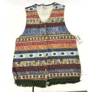Vintage Southwestern Vest Womens USA Made Button Up Aero 1990s‎ Small Fringe